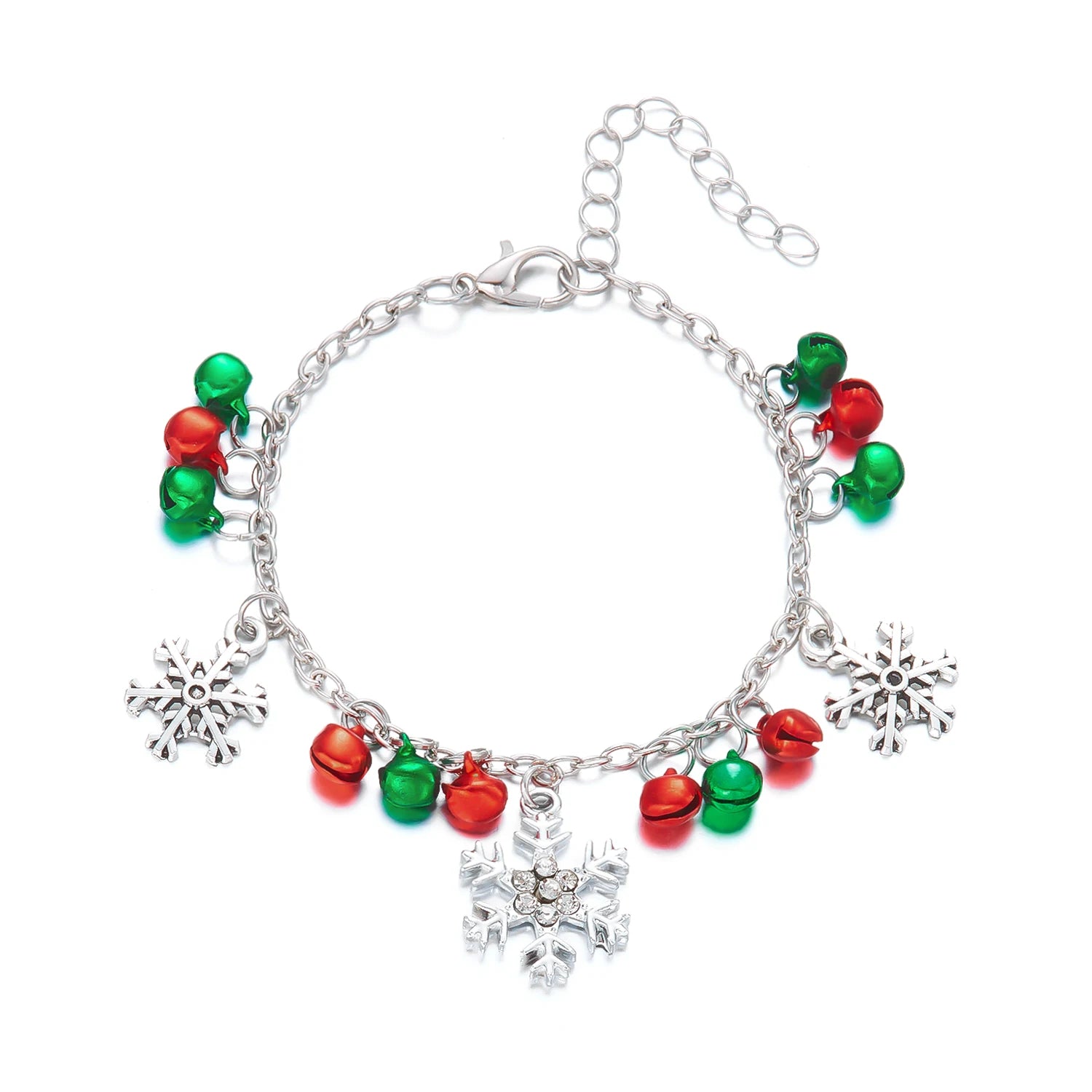 Christmas Glitter Snowflake Bell Pendant Bracelet for Women Rhinestone Necklace Xmas Joy Holiday Party Jewelry Gift