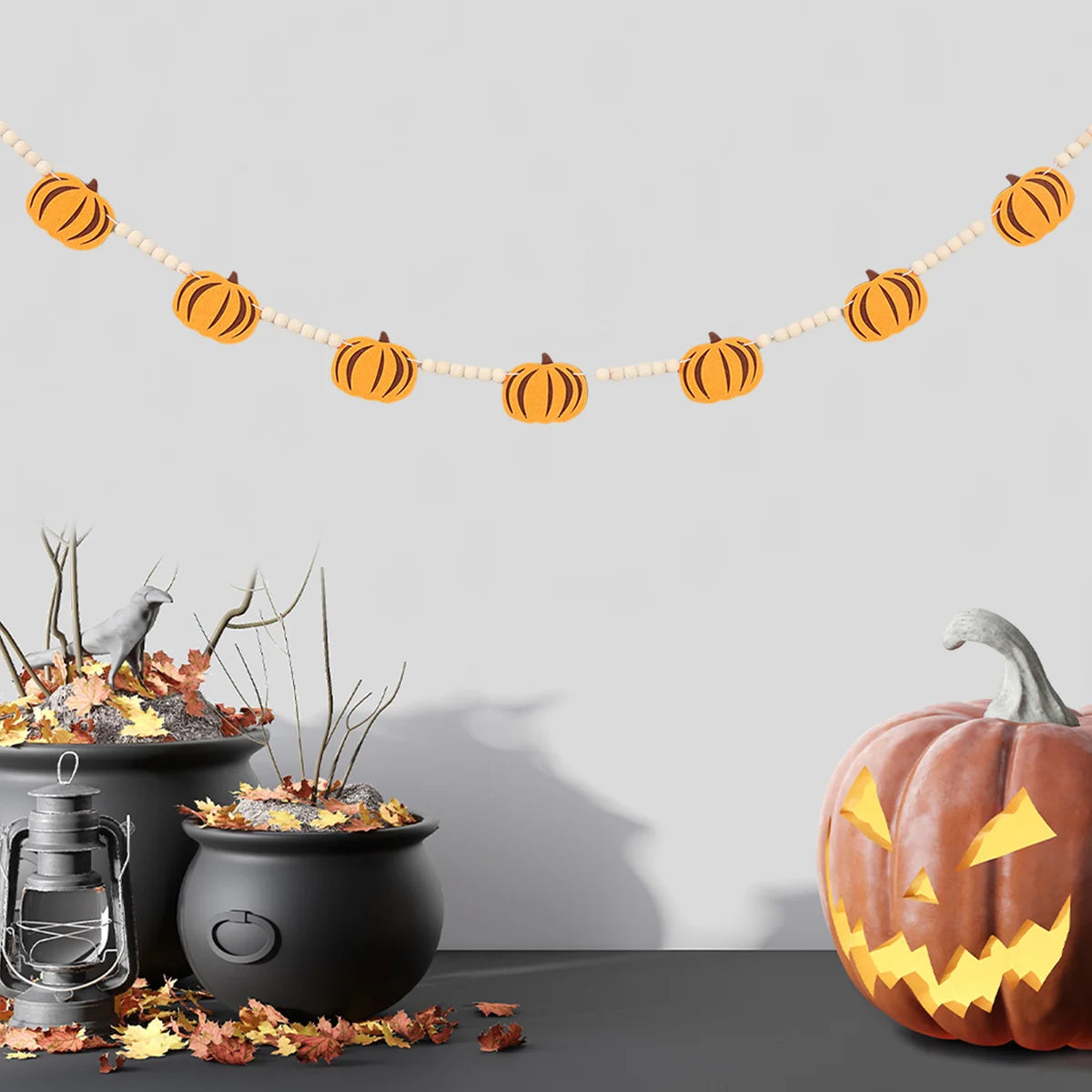 Halloween Pumpkin Bat Banner Garland Halloween Party Decorations Kids Halloween Non-Woven Banner Trick or Treat Party Supplies