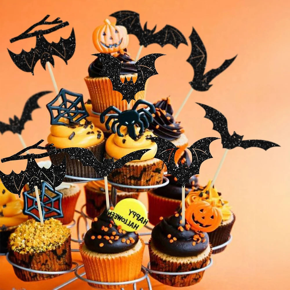 24pcs Halloween Cake Decoration Bat Birthday Cake Topper Halloween Birthday Party Cake Decoration Supplies Halloween Decoration
