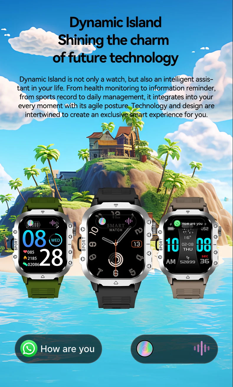 LAXASFIT Outdoor Sports Smart Watch 2.01 inch HD Screen LED Flashlight Bluetooth Talking Smart Watch Men Women Holiday Gift