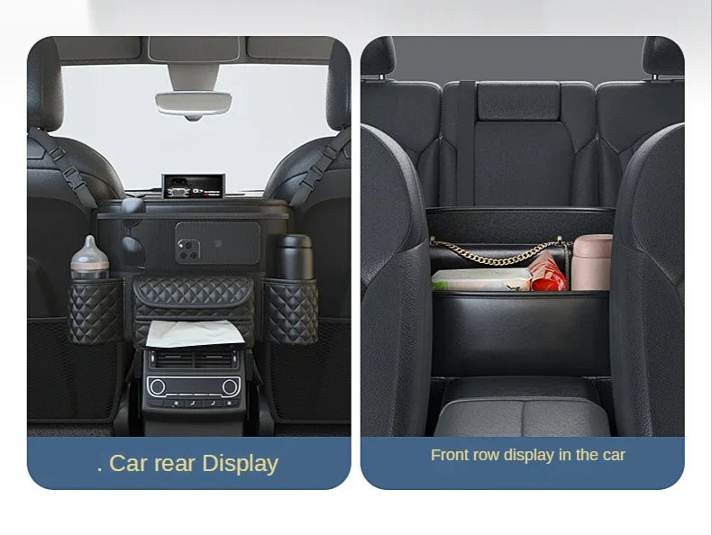 Leather Car Seat Middle Hanger Storage Bag Luxury Auto Handbag Holder Between Seats Tissue Water Cup Pockets Stowing Tidying
