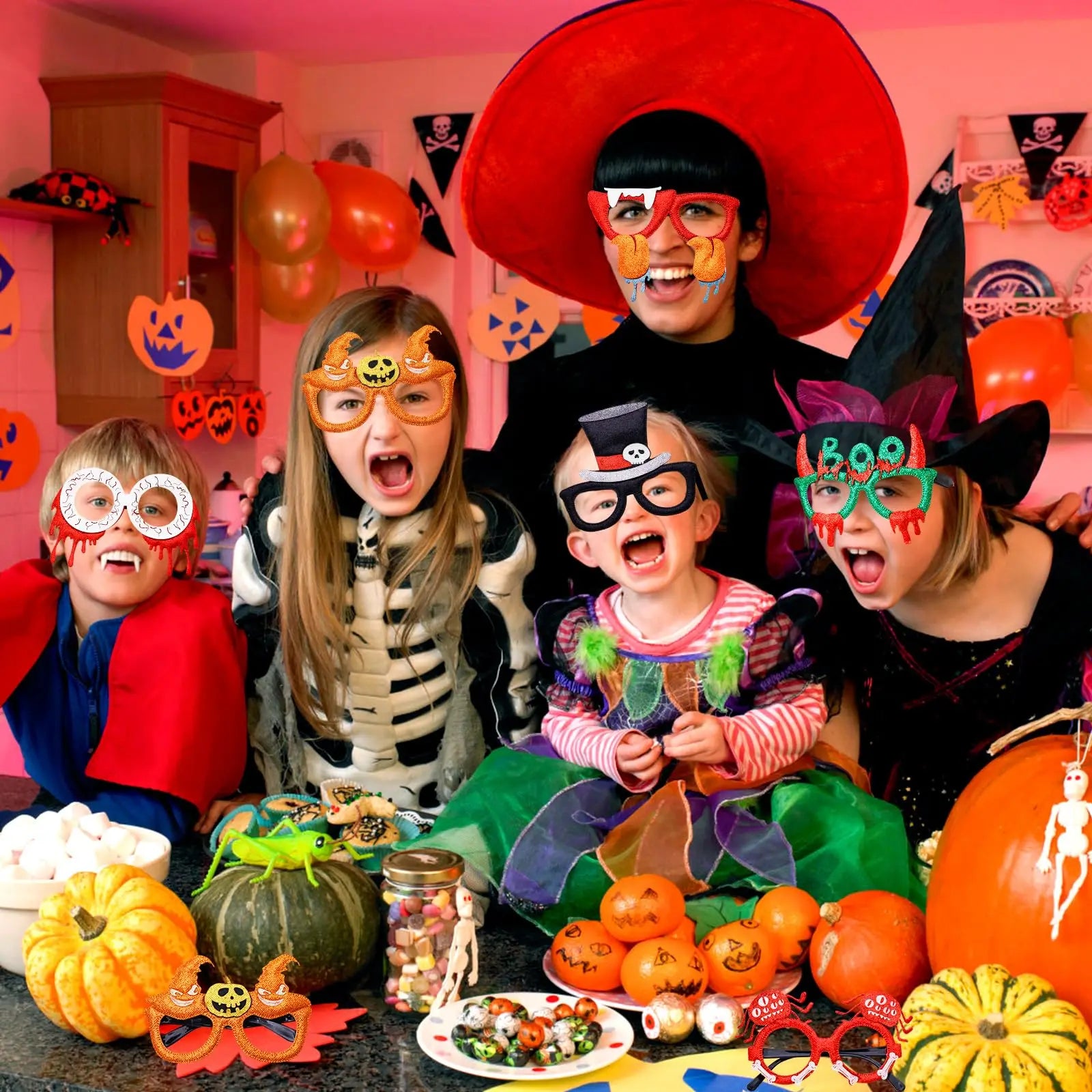 12-100Pcs Halloween Party Favors Glasses for Kids Family Halloween Treat Bag Stuffers Party Eyeglasses Trick or Treat Supplies