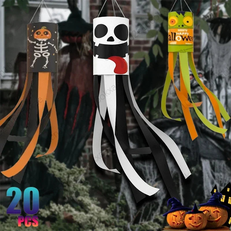 20PCS New Halloween Ghost Windsock Flag Waterproof Ghost Flag Patio Party Decoration Ghost Festival Outdoor Decoration Supplies
