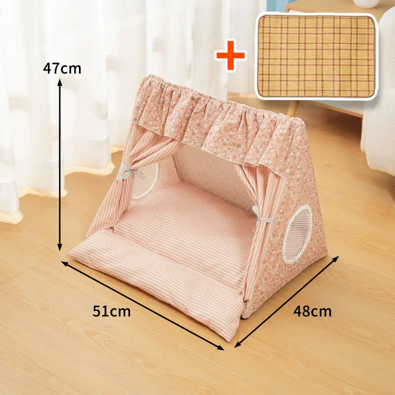 Cute Cat Tent House Removable Clean Dog Tent Bed Breathable Cool Cats Summer Cave Large Space Puppy Kitten House Pet Accessories