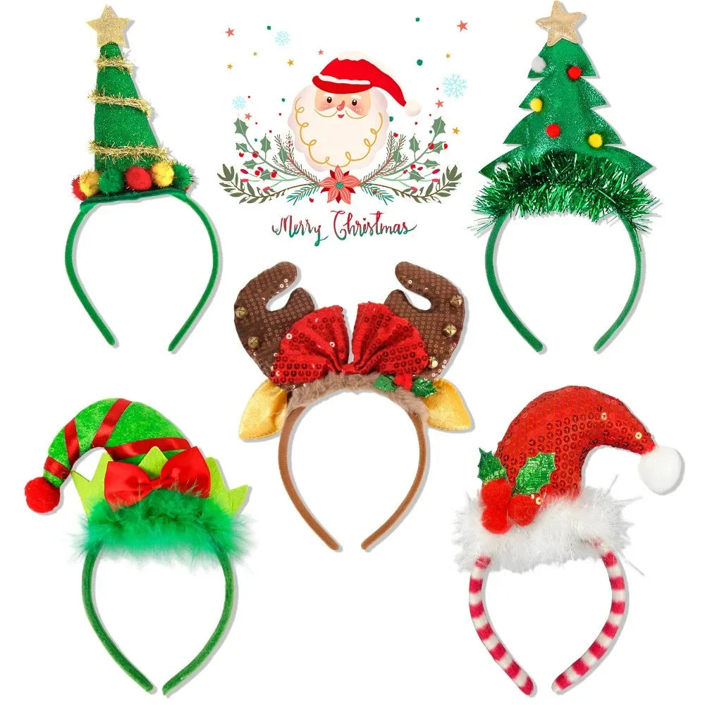 Cartoon Christmas Headband Santa Hat Head Band Elk Antler Xmas Tree Headband Merry Christmas Party Hat Happy New Year 2026 Decor