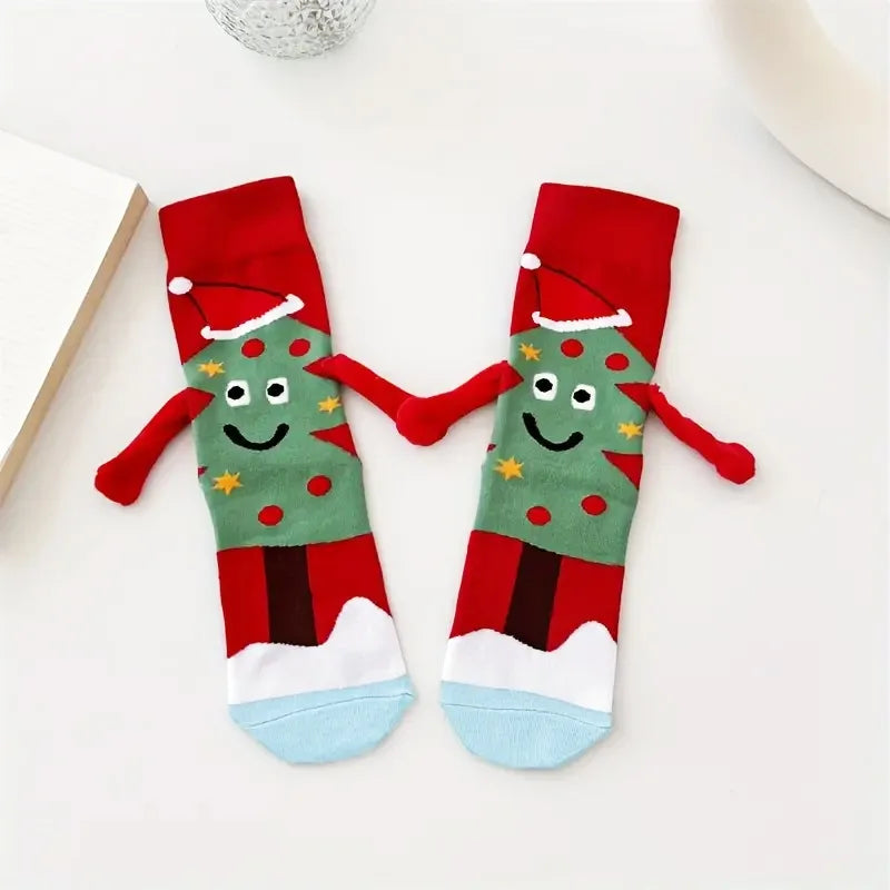 Christmas Hand-holding Socks For Couple Snowman Christmas Socks Kawaii Cartoon Christmas Gift Mid-calf Socks Autumn and Winte