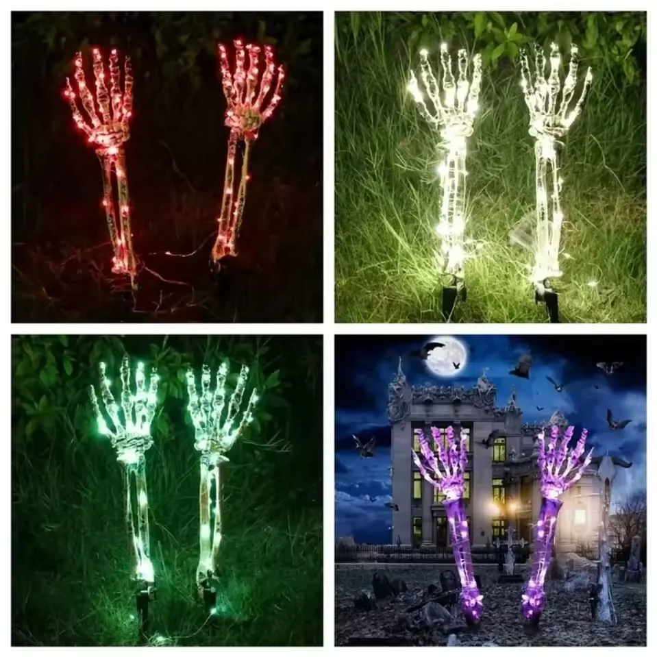 2PC Solar Powered Ghost Hand Ground Plug-in Stake Light Outdoor Waterproof LED Garden Light Horror Decoration Lamp For Halloween