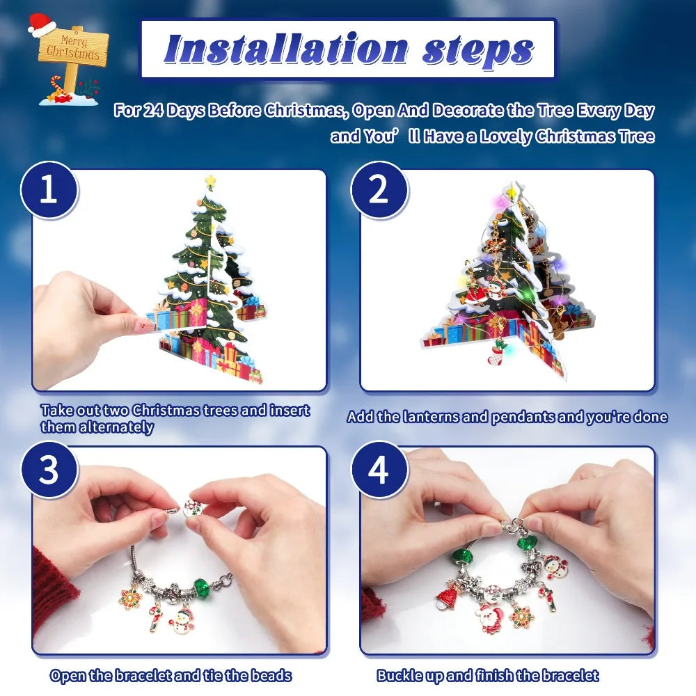 Christmas Advent Calendar 24day DIY Countdown Bracelet Surprise Blind Box Christmas Decoration Combo Bracelet Blind Box Gift Set