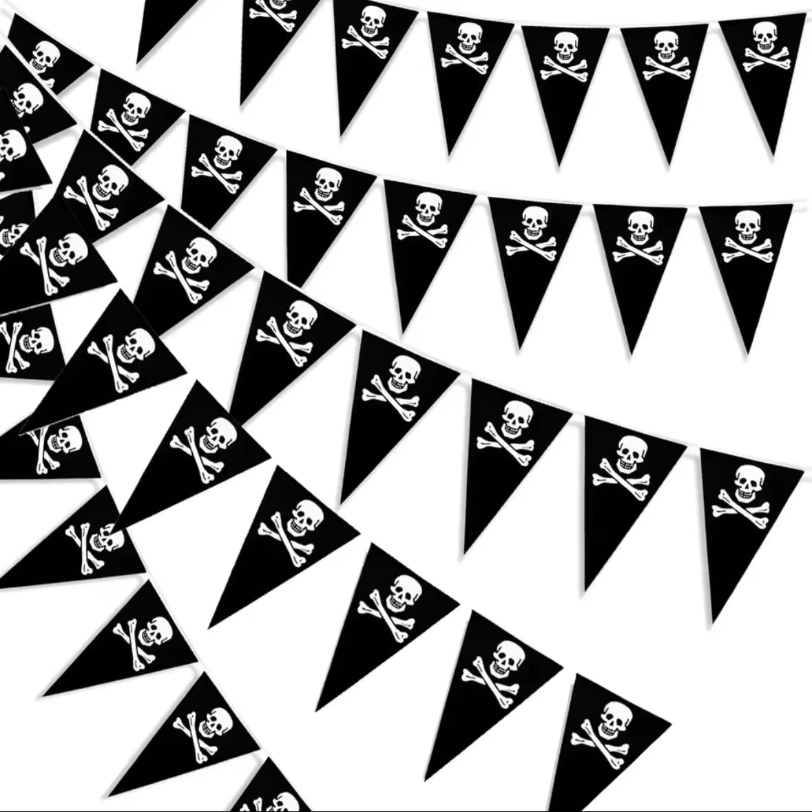1set 10m Halloween Pirate Banners Pirate Skull Printed Black Pennant Triangle Flags Pirate Theme Party Decoration Birthday Party