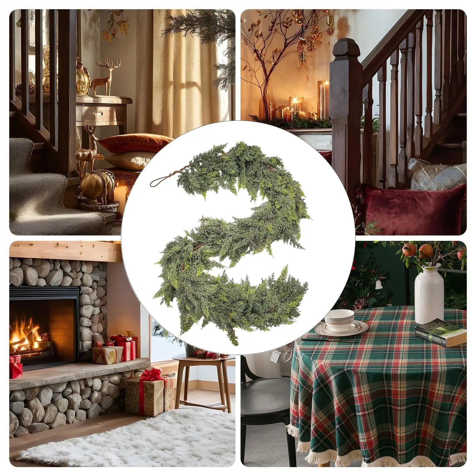 Realistic Christmas Cedar Garland Greenery Decor for Fireplace Stair Window Door Holiday Party Home Festival Decoration