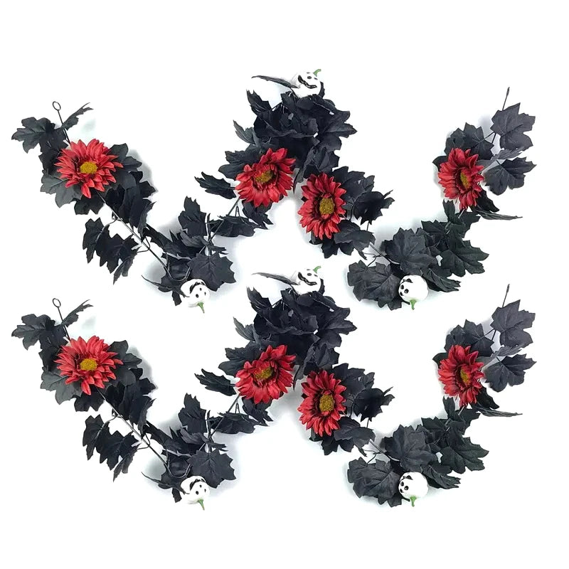 1 Halloween Wreath - 5.74ft Gothic Maple Leaves And Pumpkin Vines With Spooky Decorations To Create A Spooky Holiday And Firepla