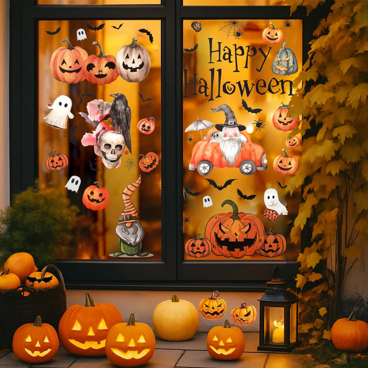 Halloween Window Sticker Halloween Theme Party Decoration Kids Favors Pumpkin Bat Window Stickers Trick or Treat Party Supplies