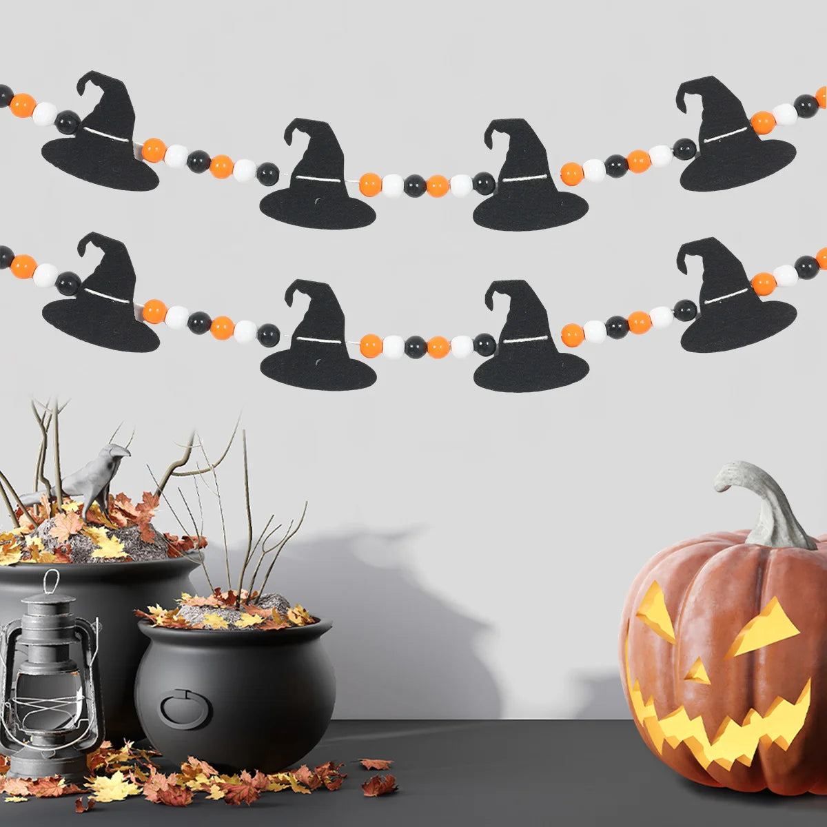 Halloween Pumpkin Bat Banner Garland Halloween Party Decorations Kids Halloween Non-Woven Banner Trick or Treat Party Supplies