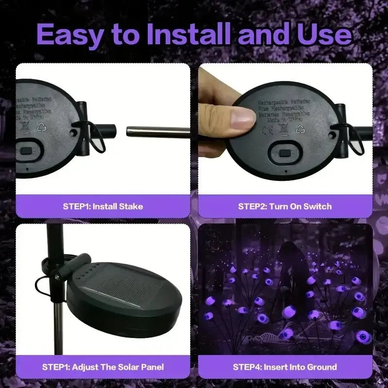 1/2/4pcs Solar Eyeball Lights, 6-Head Outdoor Firefly Lights Halloween Solar Stake Lights Garden,Lawn,Yard,Festival Decor