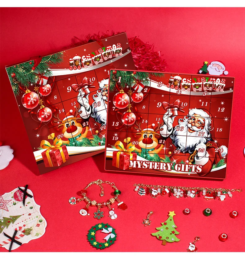 New Christmas Advent Calendar 24 Days Countdown Bracelet Blind Box DIY Christmas Decoration Hand Jewelry Surprise Blind Box Gift