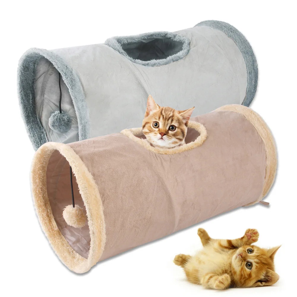 Collapsible Cat Winter Suede Tunnel for Puppy Rabbit Kitten Play Chase Hide Tunnel,Interactive Bedding Toy in 2 ways,3 ways, Cro