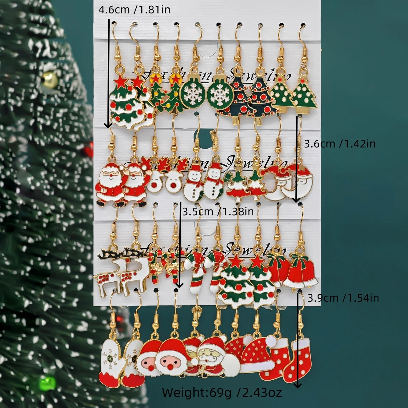 Cross-Border Fashion New Arrival Santa Claus, Reindeer, Christmas Tree and Moon Earrings Cute Cartoon Christmas Earrings Set