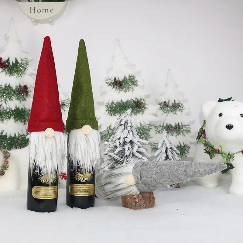Christmas Wine Bottle Cover Toppers Light Up Santa Claus Gnomes Bottle Bags For Holiday Xmas Table Decorations