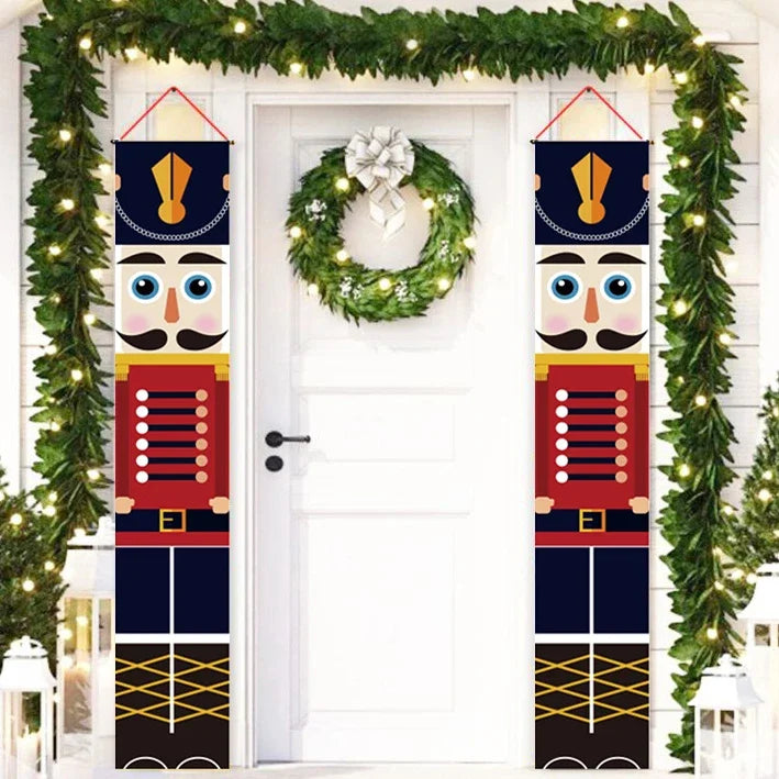 2Pc/set Christmas Door Hanging Banner Santa Claus Snowman Walnut Guards Merry Christmas Door Ornament Decoration New Year 2025