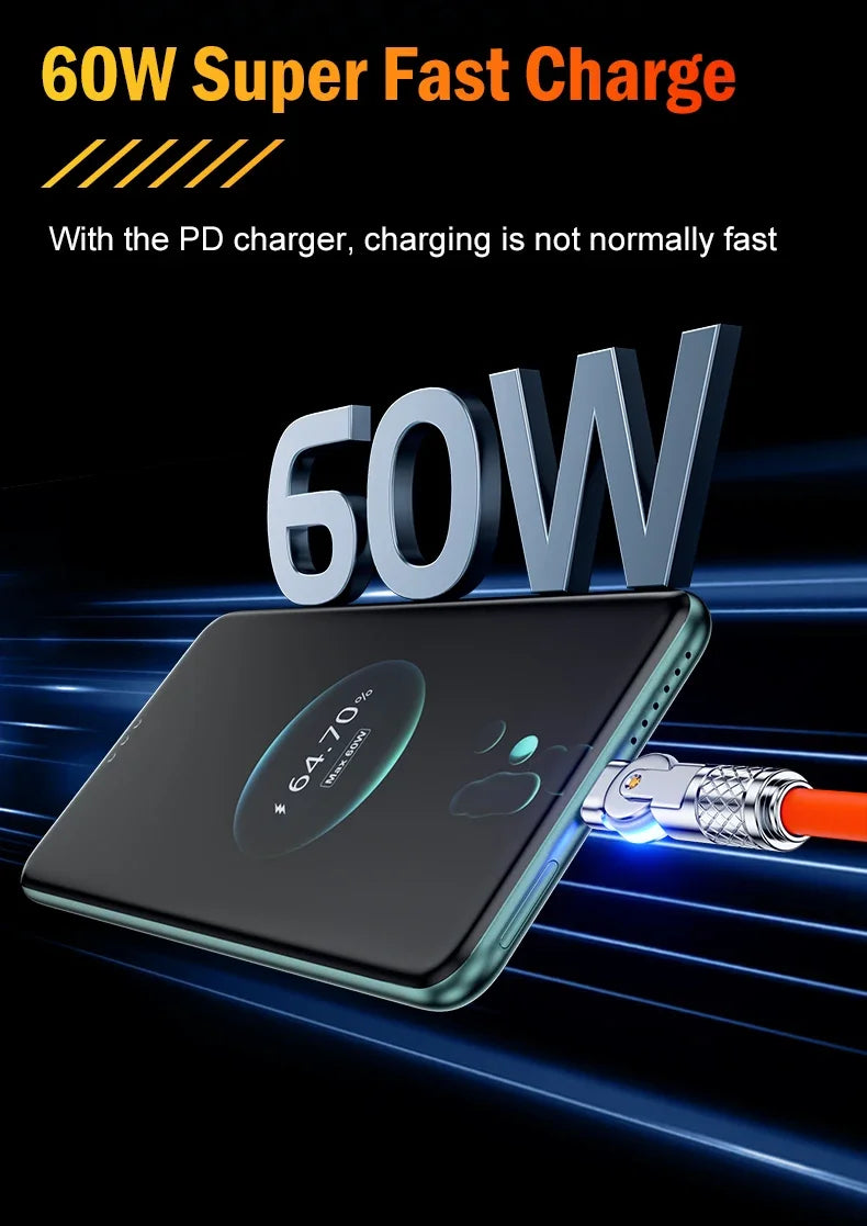 60W PD USB C To Type C Cable Elbow 180 Degree Rotation Super Fast Charge For Samsung S24 S23 S22 Ultra Huawei Laptop Data Sync