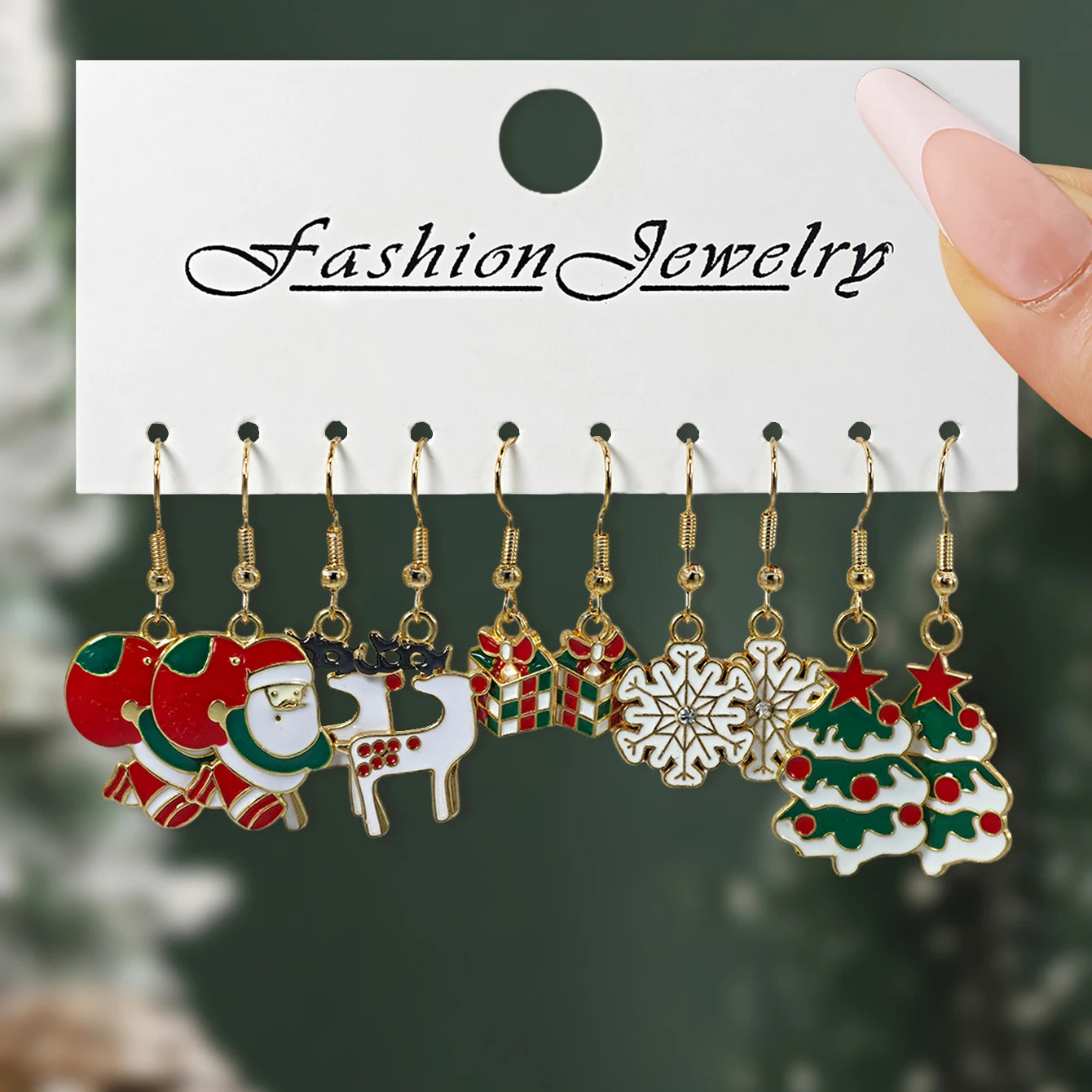 European American Cross Border Christmas Style Jewelry Classic Holiday Santa Claus Christmas Tree Reindeer Earrings Set