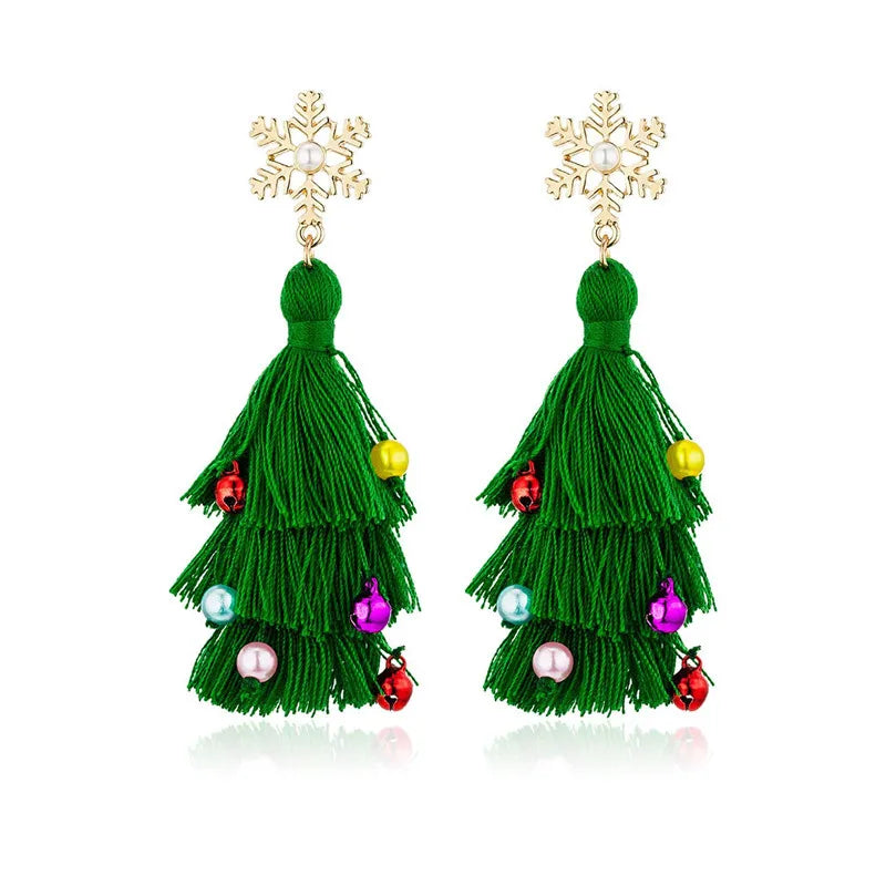 Fashion Christmas Tree Drop Earrings Small Bell Snowflake Earings for Women Cute Bowknot Dangle Earring New Year Gift Brincos