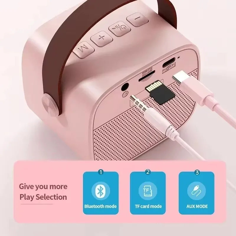 Portable Wireless Dual Microphones Karaoke Machine HomeKTV DSP System Bluetooth Speaker HIFI Stereo Surround For Kids Party Gift