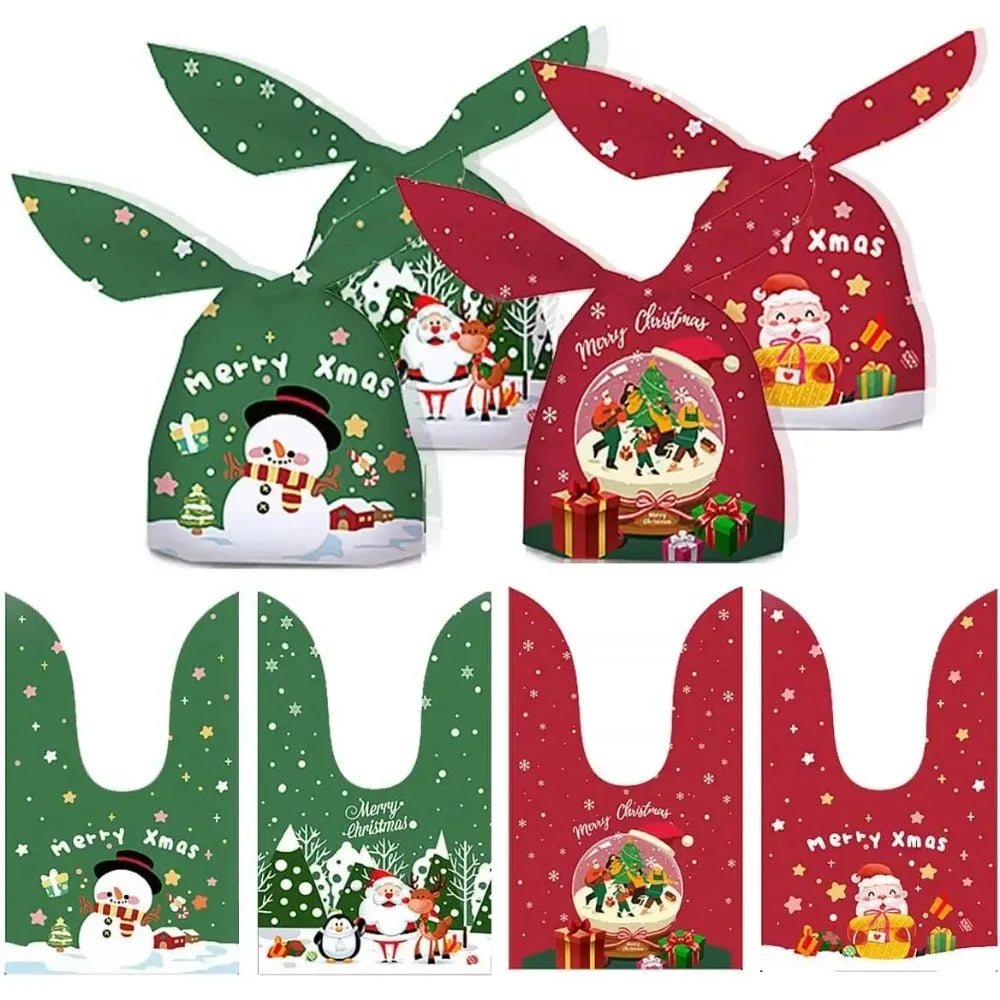 50PCS Santa Claus Snowman Candy Bags Christmas Plastic Gift Bag Merry Christmas Decorations Noel Gifts New Year