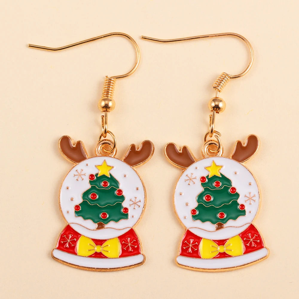 2Pairs Cute Christmas Set Earring Alloy Enamel Bell Snowflake Snowhouse Design Earrings - Perfect Holiday Jewelry Gift