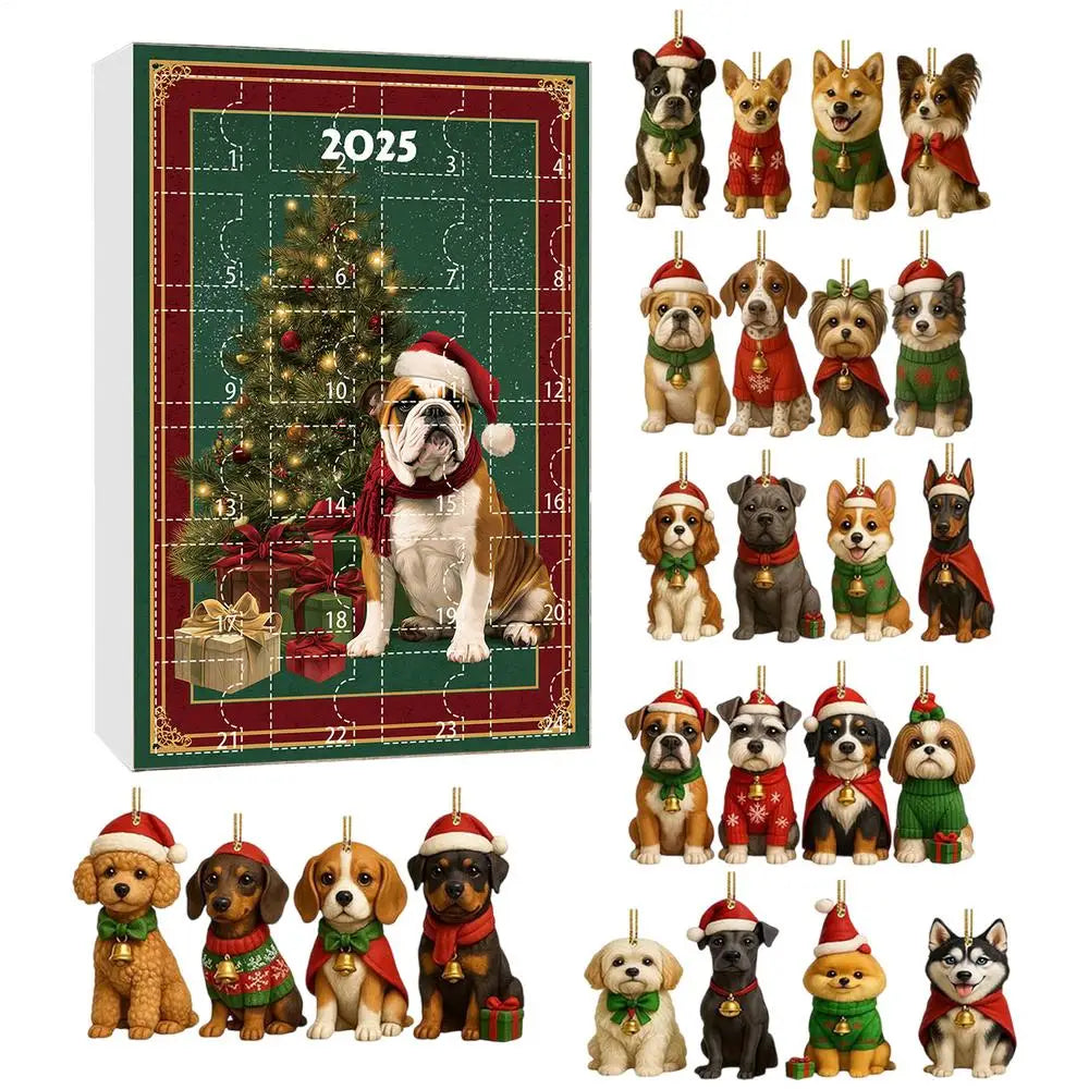 Dog Advent Calendar 24 Days Countdown 2D Acrylic Christmas Ornaments Pet Lover Gift Tree Home Window Car Holiday Decorations
