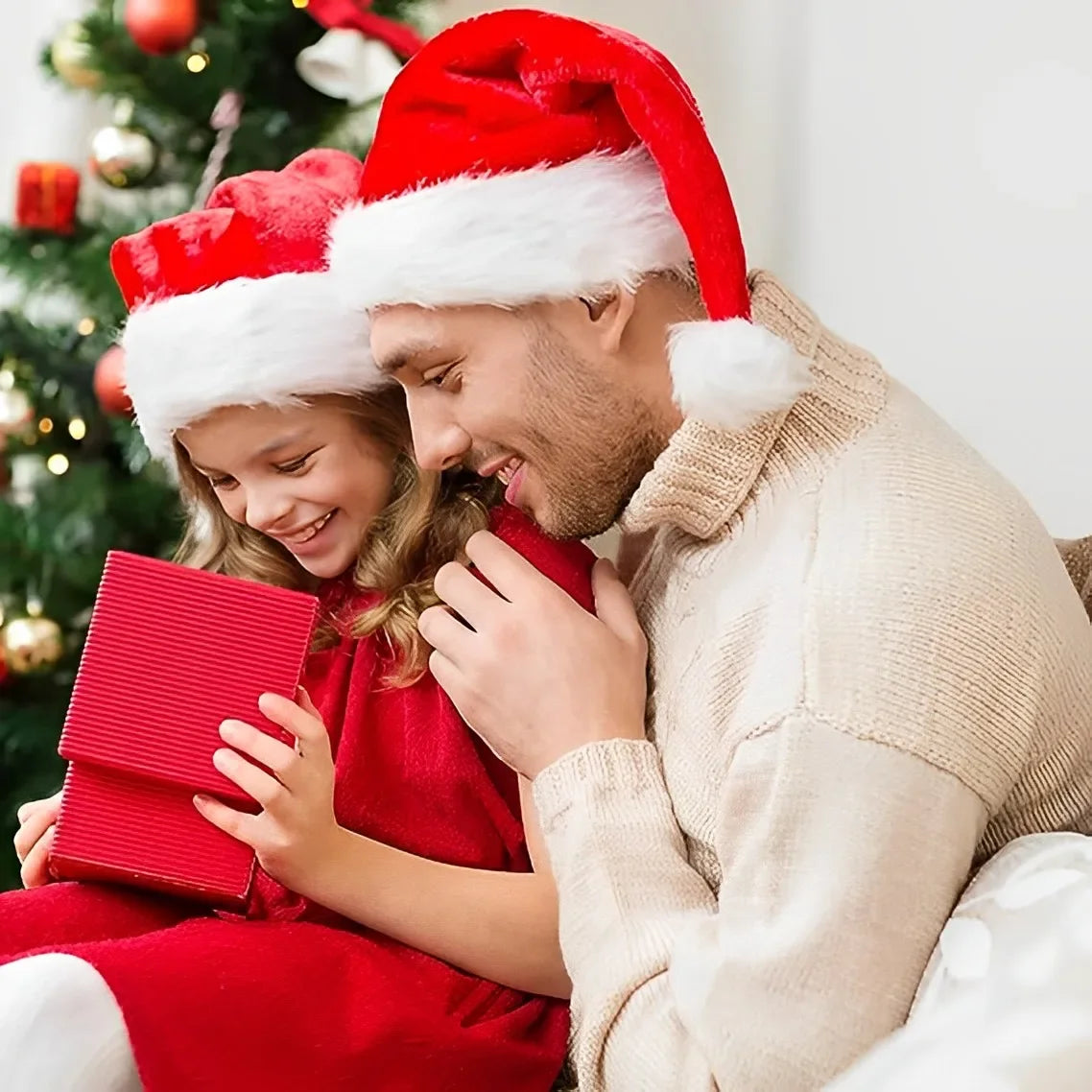 Plush Christmas Santa Hat - Unisex Red Hat for Adults & Kids,Xmas New Year Party Decoration Supplies,Long Plush Festive Gift Hat