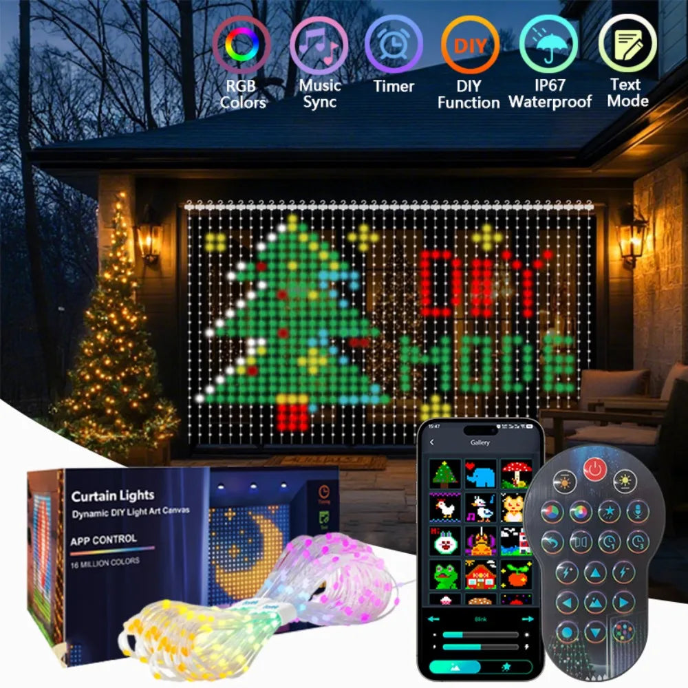 Smart Curtain Lights DIY Color Changing Fairy String Lights Music Sync for Indoor Outdoor Courtyard Garden Christmas Decoration