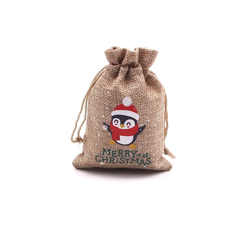 10Pcs/Lot Xmas Natural Jute Bags 10x14 13x18cm Christmas Candy Gift Bag Drawstring Pouches Nice Bracelet Jewelry Packaging Bags