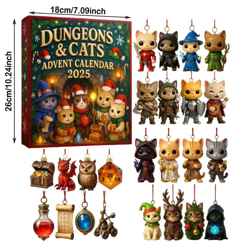 2025 Dungeons & Cats Advent Calendar Doll Christmas Atmosphere Decorative Gifts New Year 24 Days Countdown Surprise Blind Box