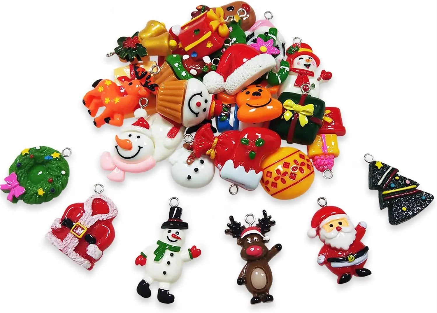 20/30pcs mini DIY Christmas Keychains Christmas Tree Ornaments Resin Miniaturess for Craft Christmas Decor