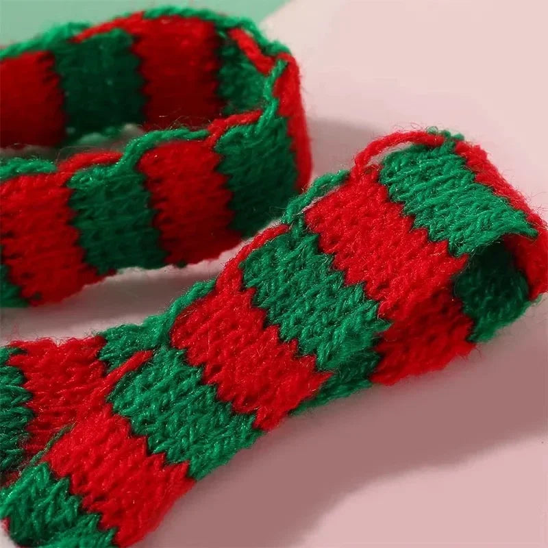 Mini Santa Knitted Hat & Scarf Small Christmas Costume for Cat Rabbit Doll Lollipop Bottle Cap DIY Xmas Party Dinner Decoration