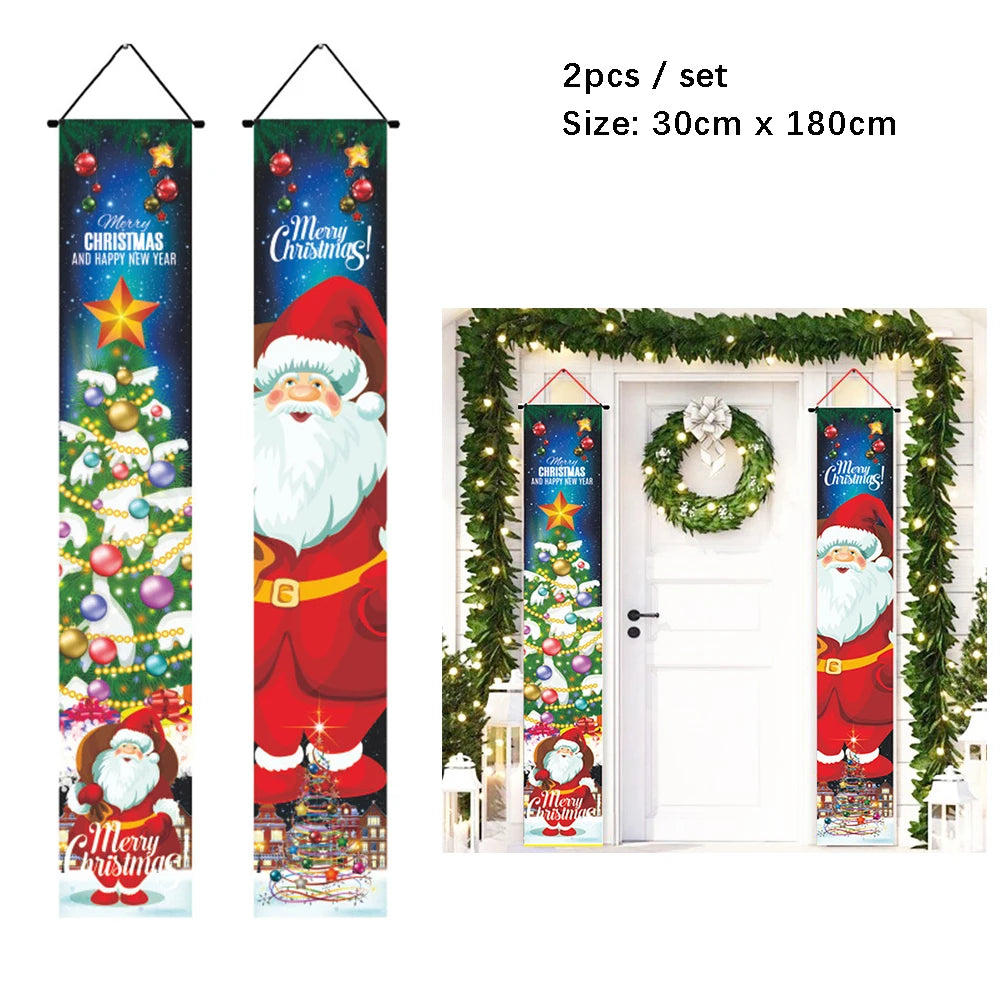 2Pc/set Christmas Door Hanging Banner Santa Claus Snowman Walnut Guards Merry Christmas Door Ornament Decoration New Year 2025