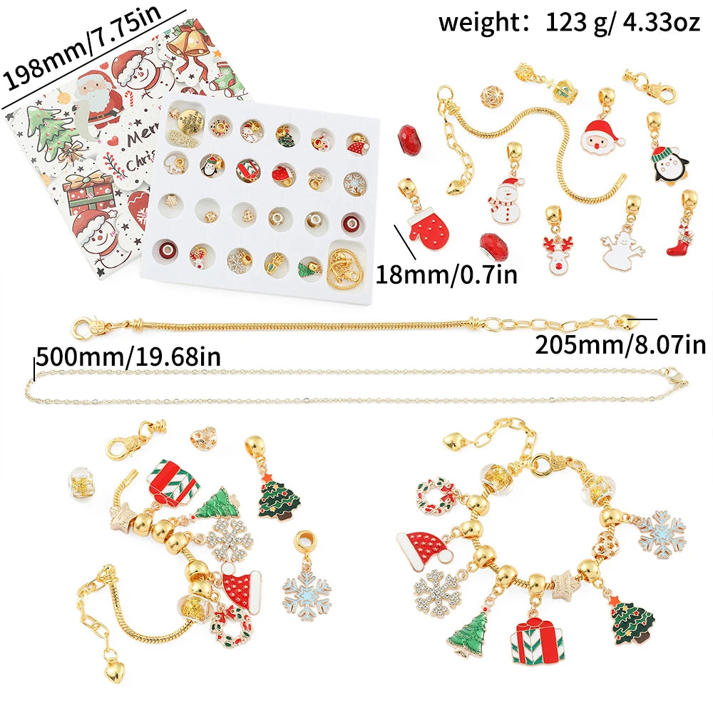 Cute Cartoon Christmas Blind Box Advent Calendar DIY Jewelry Exquisite Bracelets And Necklaces for Girls Birthday Fashion Gifts