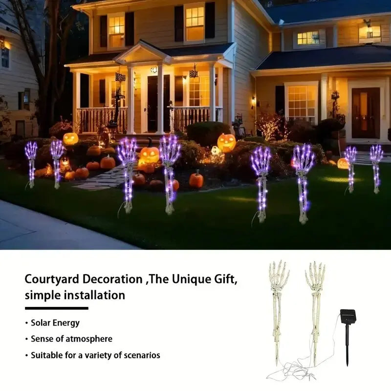 2PC Solar Powered Ghost Hand Ground Plug-in Stake Light Outdoor Waterproof LED Garden Light Horror Decoration Lamp For Halloween