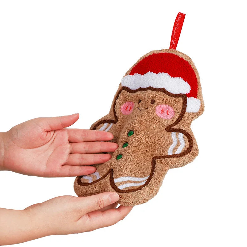 Christmas Hand Towel Cartoon Gingerbread Man Snowman Coral Fleece Towel Christmas Home Kitchen Bathroom Decoration Xmas Gifts