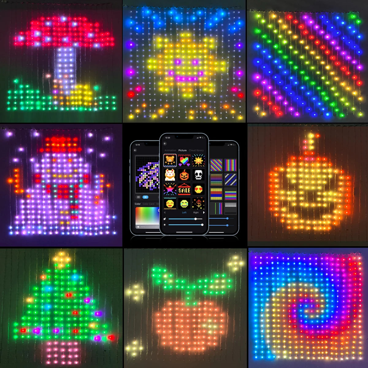 APP Control Smart LED Curtain Lights Sting USB 5V Fairy Light DIY Text Pattern Display for Room Outdoor Garden Christmas Decor