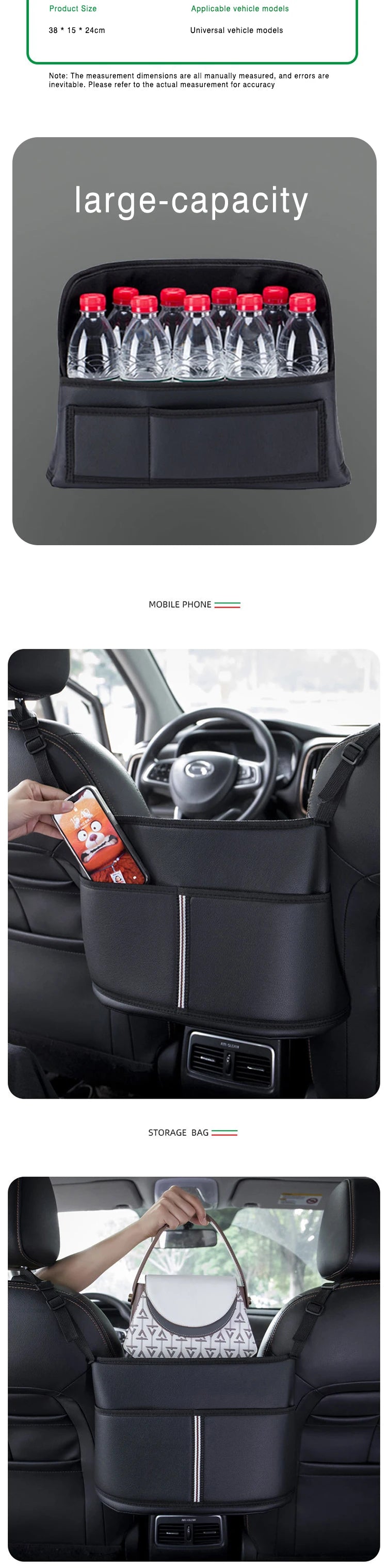 Car Seat Middle Hanger Storage Bag Leather Handbag Holder Tissue Water Cup Pockets Stowing Tidying Car Interior Accessories