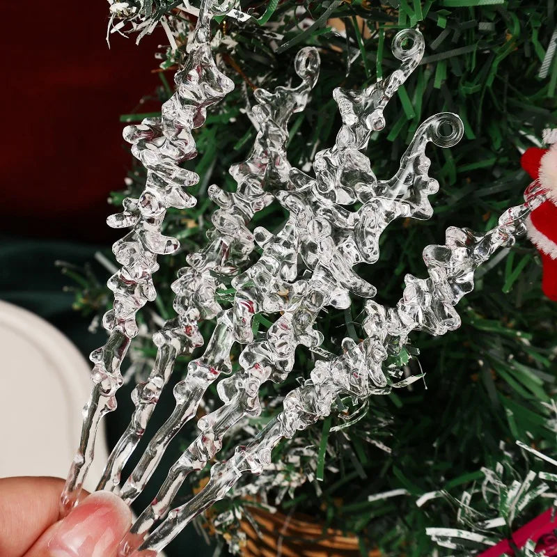 Christmas Acrylic Snowflake Clear Simulation Icicle Ornaments Xmas Tree Hanging Pendants DIY Winter New Year Party Decoration