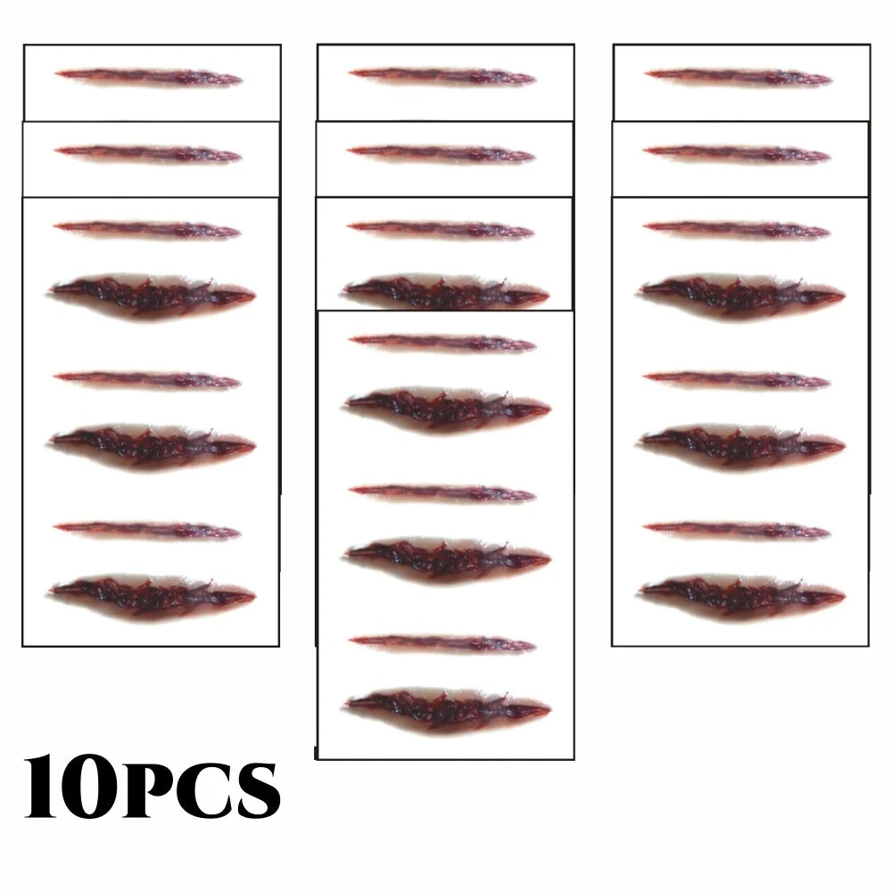 10pcs 3D Fake Scar Tattoos Sticker Body Face Realistic Scab Temporary Tattoos Halloween Horror Wound Bloody DIY Makeup Stickers