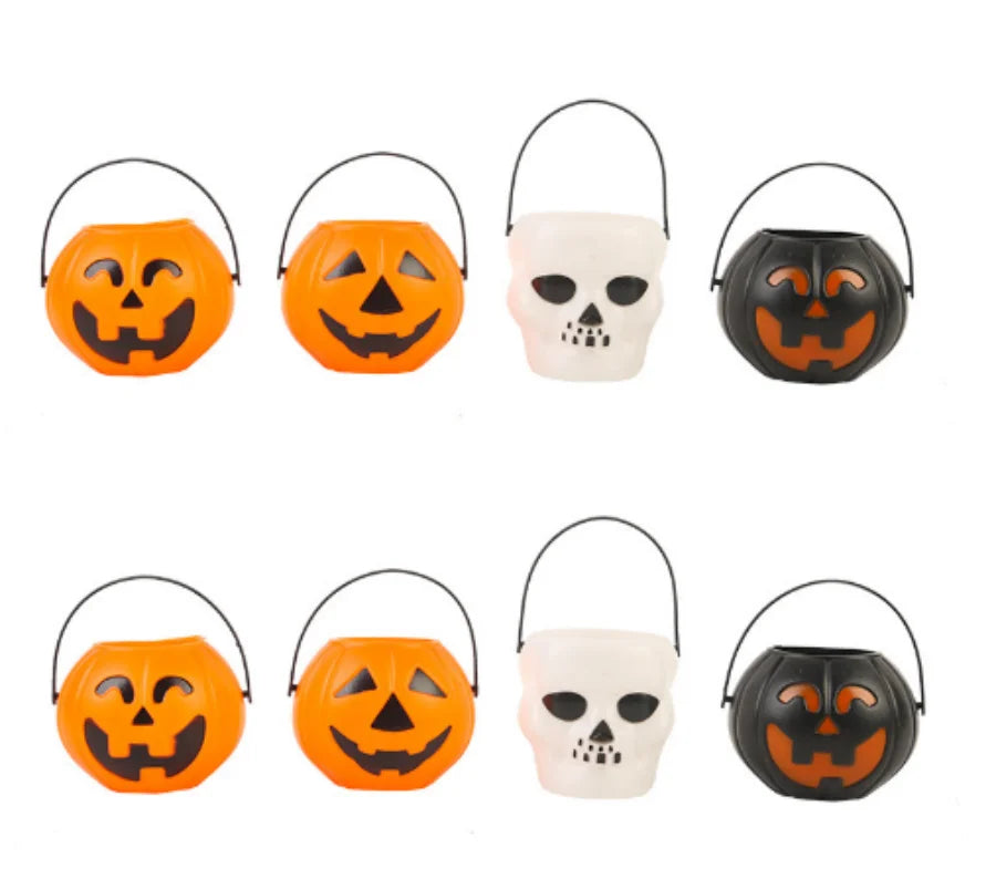 6pcs/set mini Candy Bucket Halloween Pumpkin Package Cute Kid Handle Box Plastic Cosplay Children Costume Party Faver Gift Decor