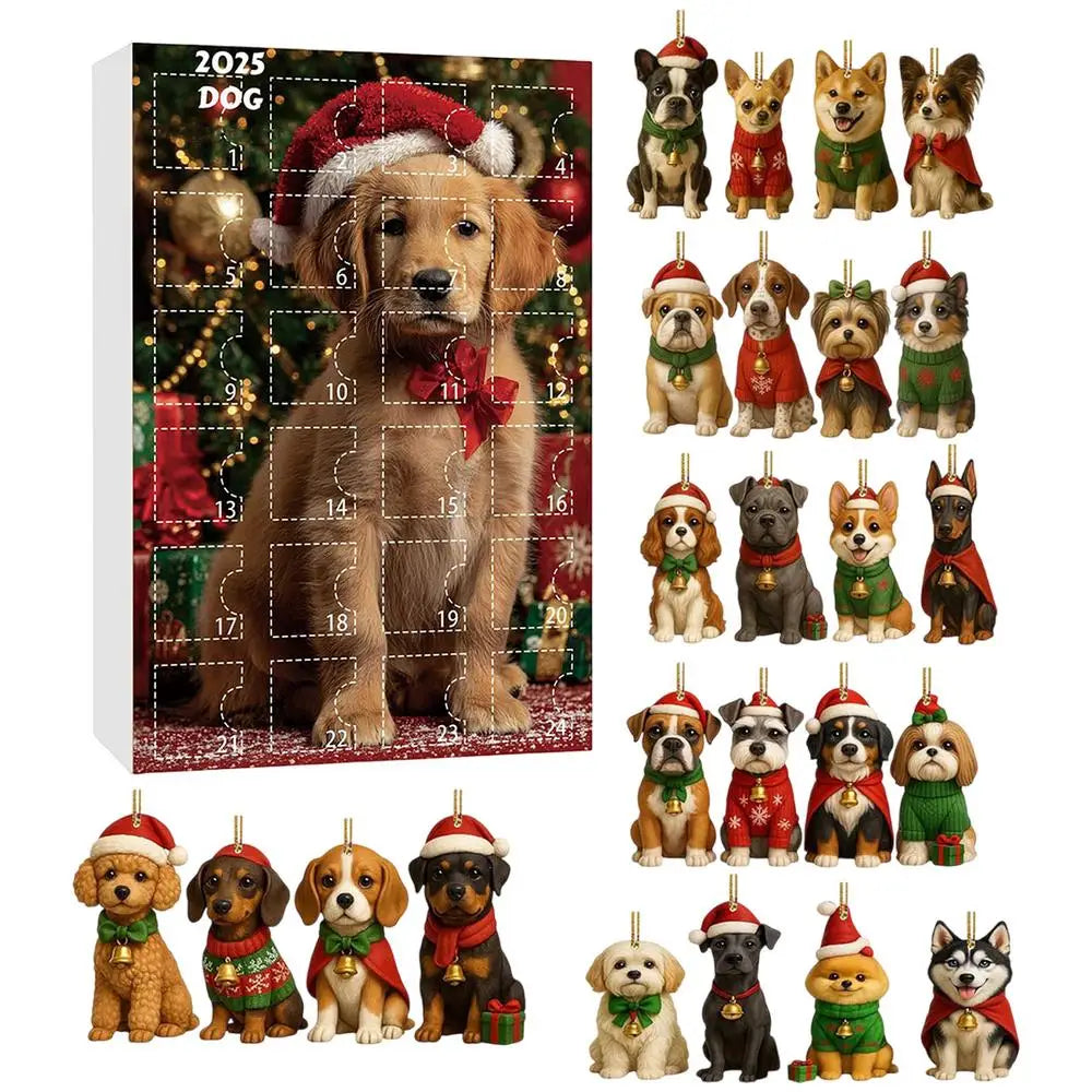Dog Advent Calendar 24 Days Countdown 2D Acrylic Christmas Ornaments Pet Lover Gift Tree Home Window Car Holiday Decorations