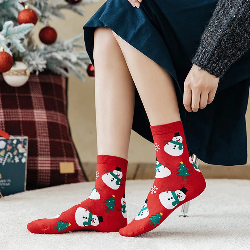 4 Pairs Christmas Socks For Woman Santa Claus Snowman Gingerbread Man Christmas Socks Kawaii Cartoon Girls Christmas Gifts