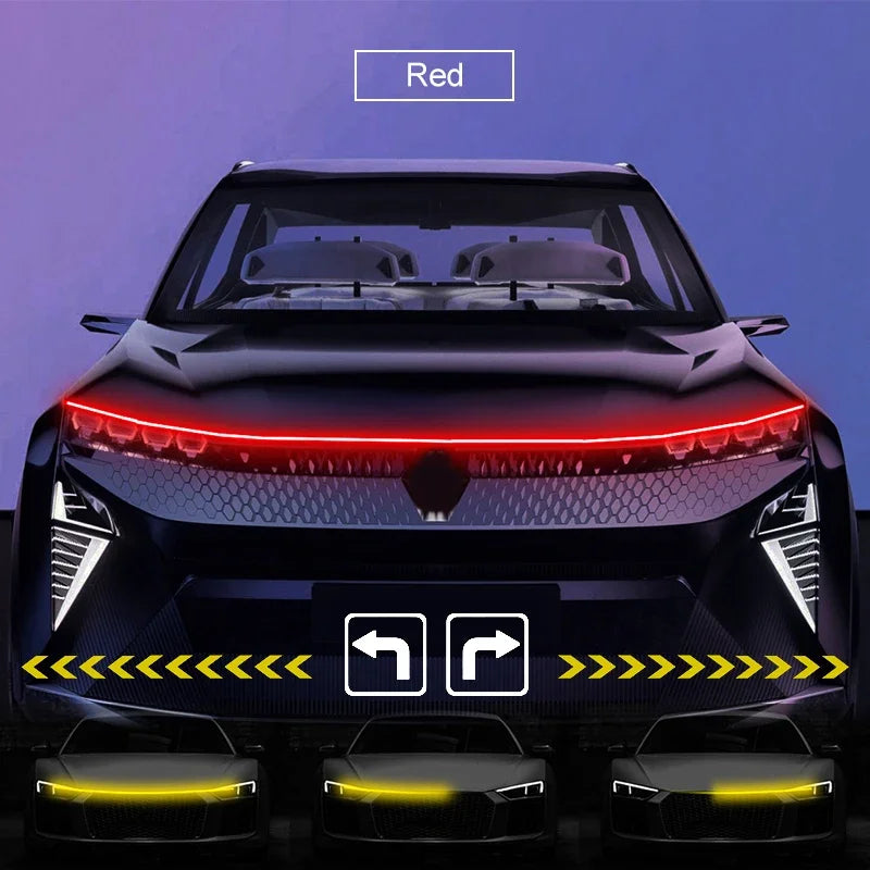 Dynamic Led Car Hood Light Strip With Turn Signal Indicator Flexbile Engine Hood Guide Decorative DRL Daytime Running Lights 12V