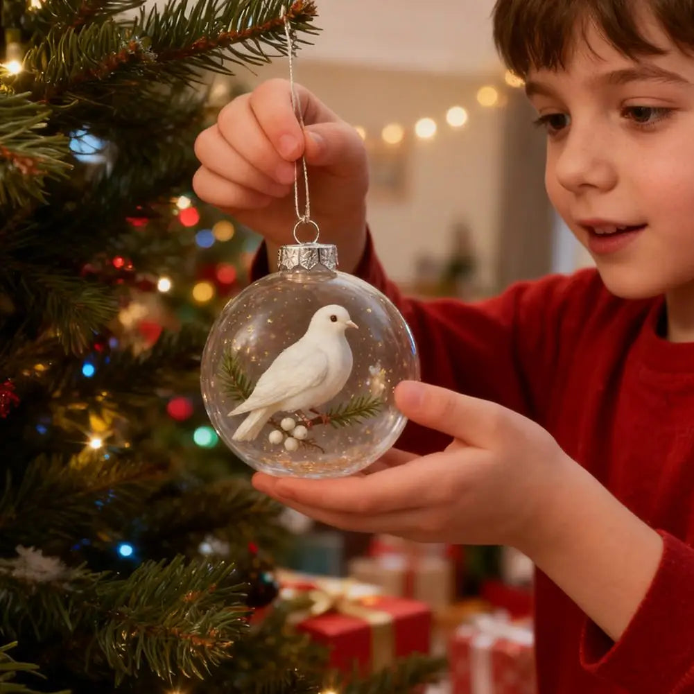 8CM Christmas Transparent Acrylic Ball Cardinal/Hummingbird Pattern Creative Christmas Tree Decoration Hanging Pendant For Home