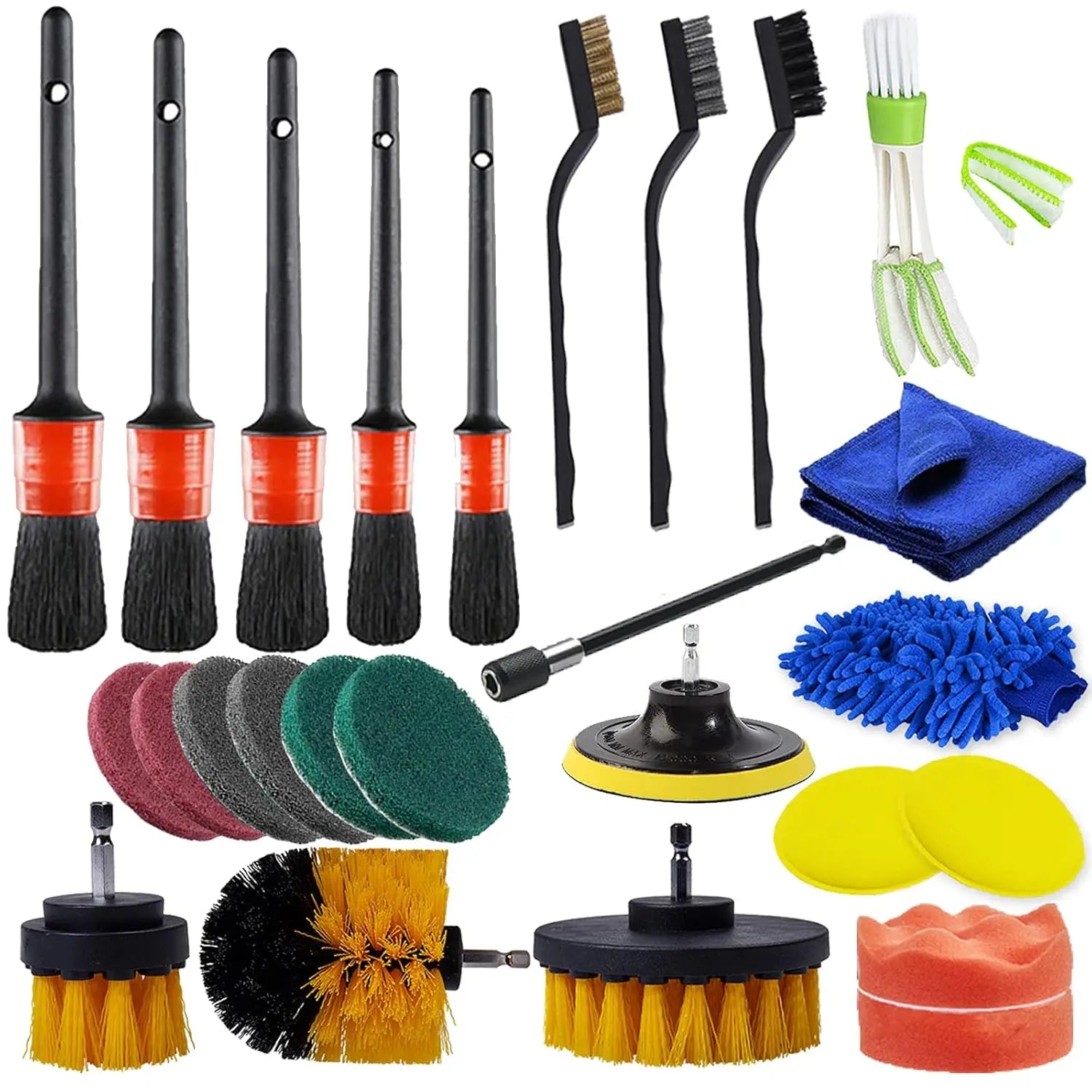 ANBOO 26 Pcs Car Cleaning Brush Detailing Brush Set Drill Brush Attachment for Car Interior Exterior Leather Air Vents Clean